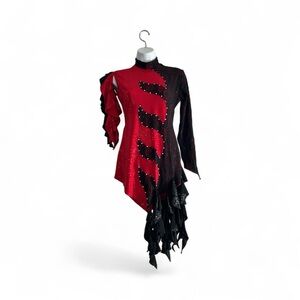 Adult Competitor Red and Black Asymmetrical Lyrical Dance Dress